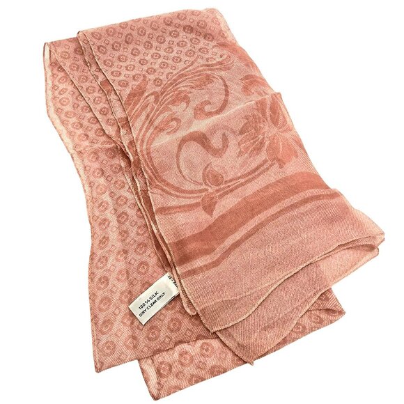 Vintage Nordstrom Italian Silk Scarf With Peach Floral Geometric Pattern jj3788 - Picture 1 of 9